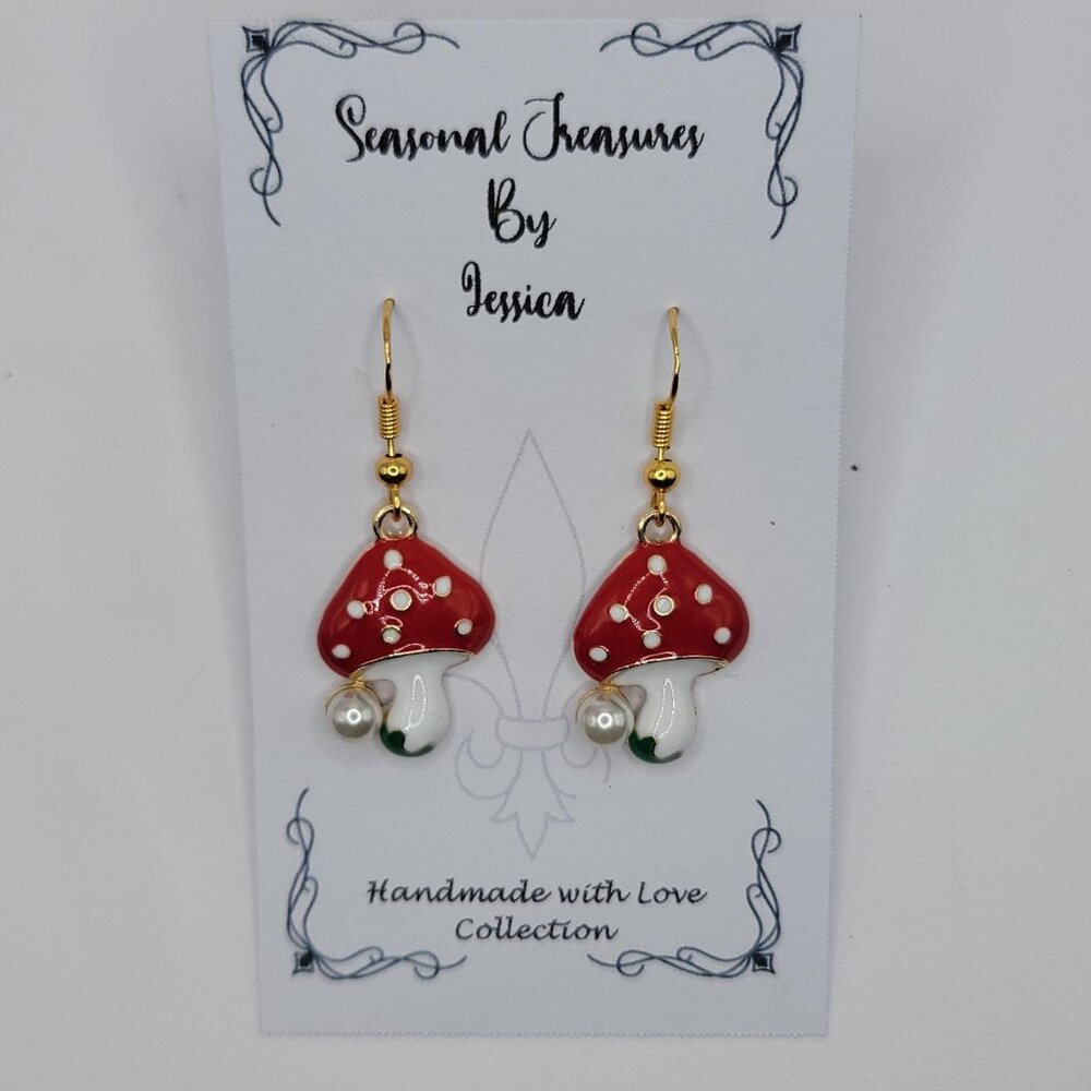 Handmade Mushroom Earrings in Gold Plated Sterling Silver